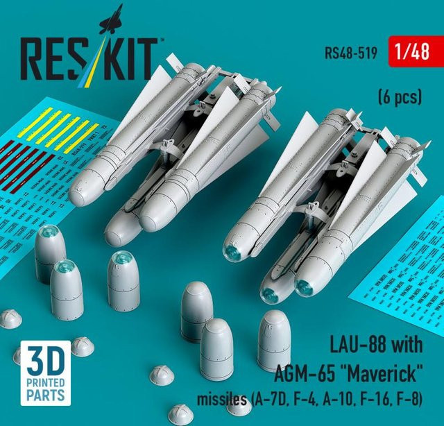 ResKit Models LAU-88 mit 2 AGM-65 Maverick Missiles, 6-teiliges Set, 1:48 - Bild 1