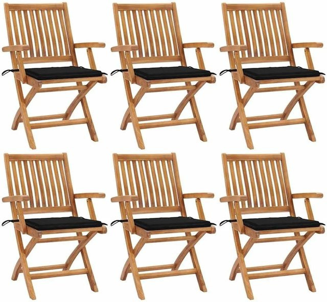6er Set vidaXL Klappbare Gartenstühle aus Teakholz mit Kissen in Braun und Schwarz - Bild 1