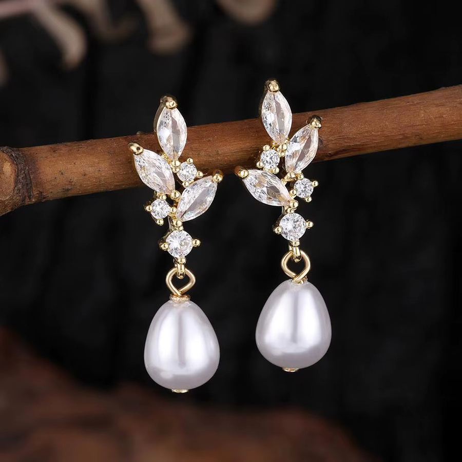 ZAKOL Blatt-Ohrringe, Gold, Zirkonia, Perle, Damen - Bild 1