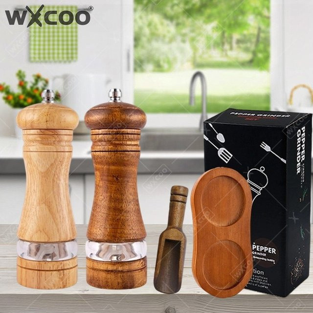 WXCOO Manuelle Holz-Pfeffermühle mit verstellbarem Keramik-Rotor in Braun, 6 Zoll (Höhe: 15,24 cm) - Bild 1
