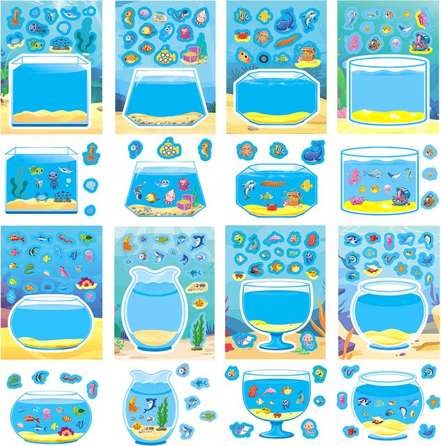 Disney Cartoon Glück Aquarium Puzzle Aufkleber, Meerestiere, 8/16 Blätter - Bild 1