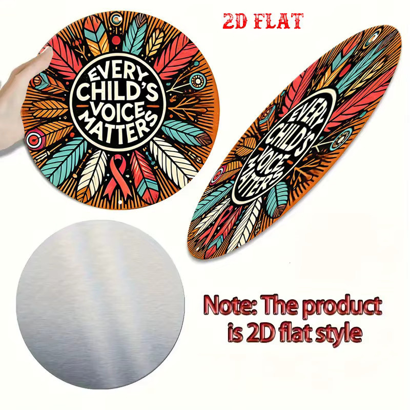 Potdemiel Rundes Aluminiumschild Every Child's Voice Matters, Bunte Metallwandkunst mit Federn und Geometrischem Design, Durchmesser: 20 cm - Bild 2