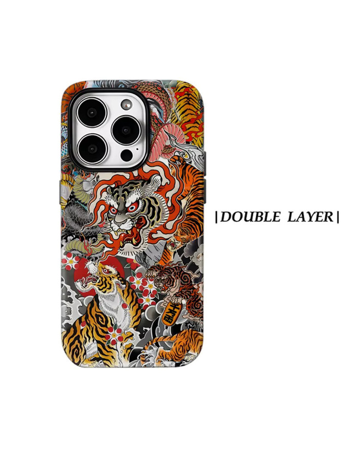 Potdemiel Magnetische Handyhülle mit Japanischer Tiger- & Drachen-Collage für iPhone 17 16 15 14 13 Pro Max Plus, Mehrfarbig, Robuste Einzel- & Doppelschicht-Hülle - Bild 7