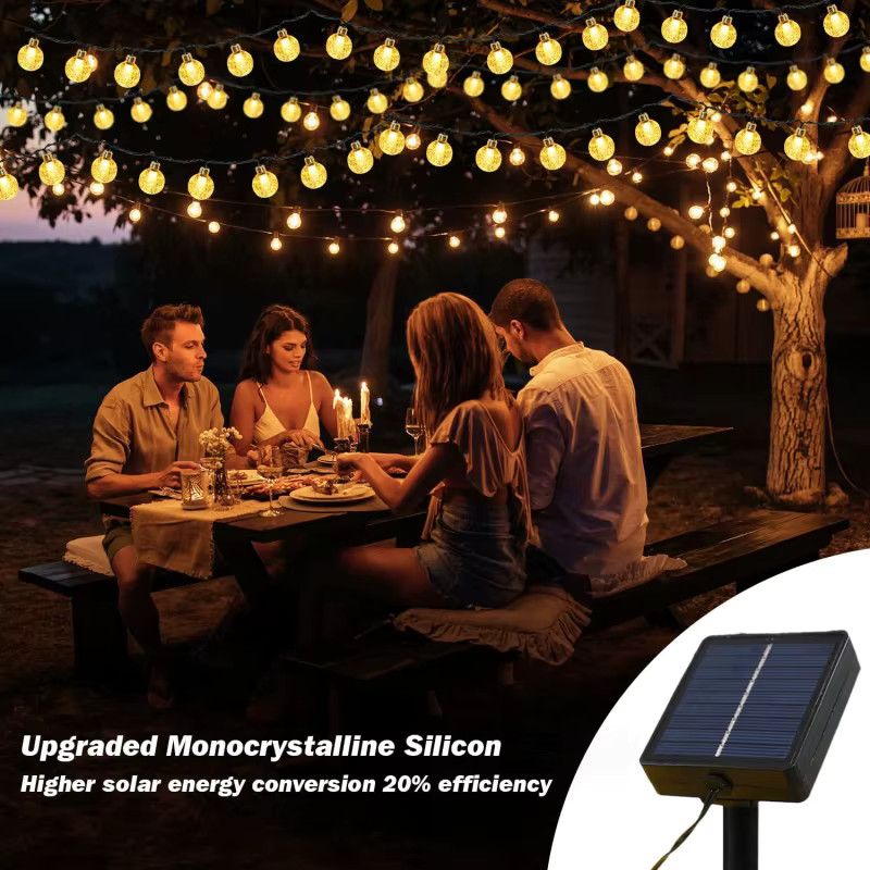 Solar-Lichterkette mit 60 LED-Kristallkugeln für den Außenbereich, wasserdicht und solarbetrieben mit 8 Modi für Garten, Terrasse und Party - Bild 5