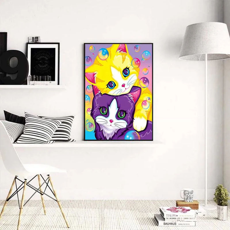 FIYO Diamond Painting Set Cartoon Kat 5D DIY Diamond Malerei mit Canvas und Kunstharz, mehrfarbig, B: 30 cm x H: 20 cm - Bild 2