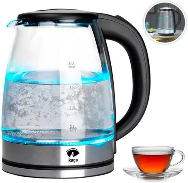 Yiran Furniture Glaskessel aus Edelstahl mit Auto-Shutoff, Schwarz/Transparent, 2 l - Bild 1