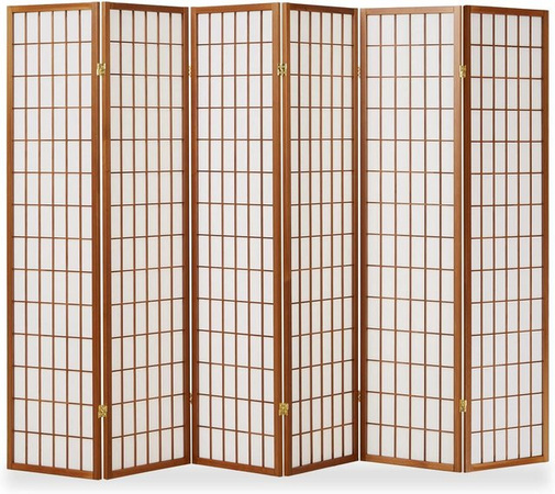 Homestyle4u Shoji Paravent aus Holz und Reispapier, 6-teilig, Braun, B: 264 cm, H: 175 cm