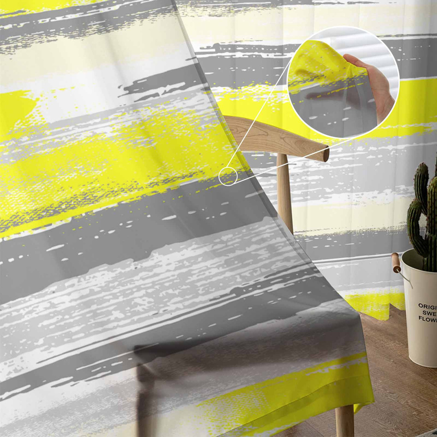 Transparente Organza-Vorhänge mit geometrischem Muster in Gelb für Wohnzimmer und Küche, Breite: 135 cm, Höhe: 115 cm - Bild 3