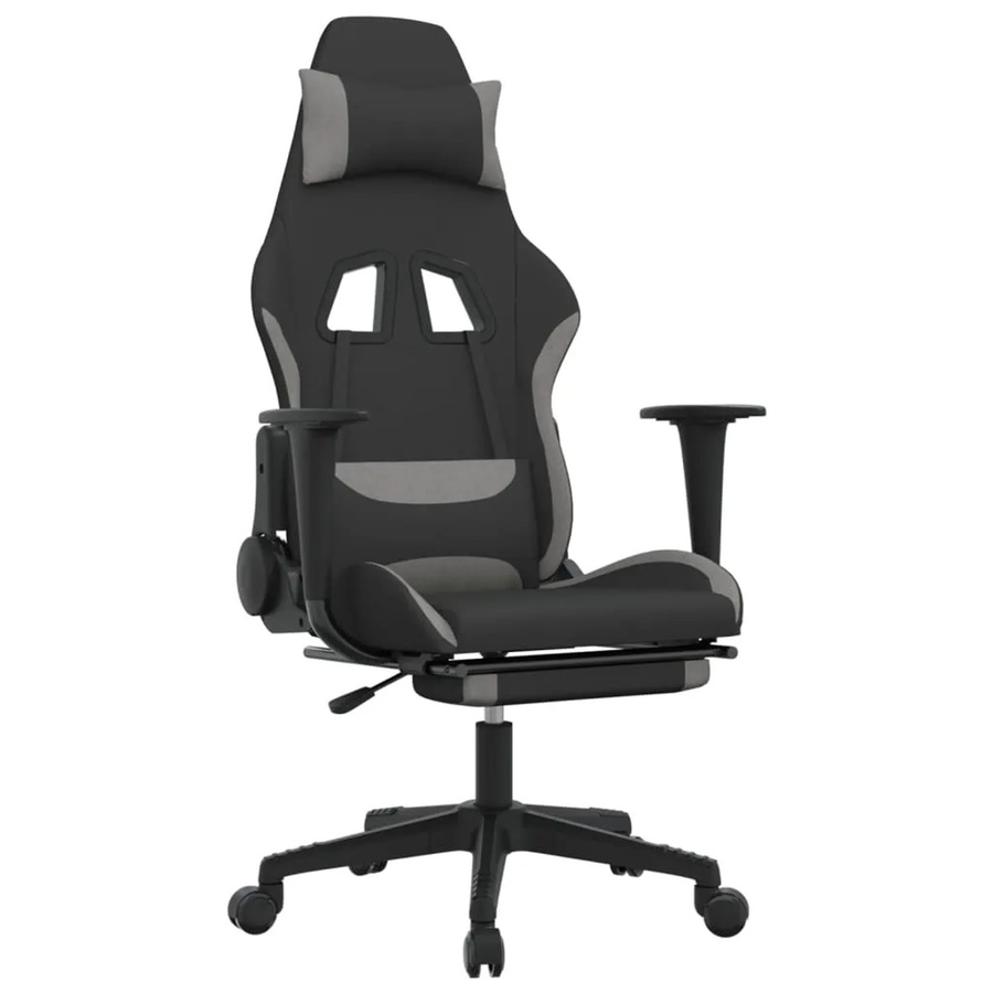 vidaXL Gaming-Stuhl mit Massage und Fußstütze in Schwarz und Grau aus Stoff - Bild 2