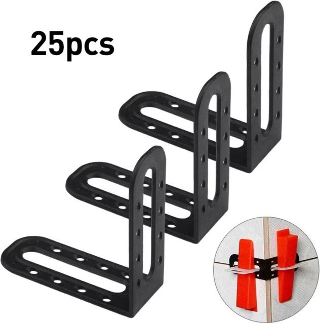 Skeyo Fliesen Nivellierung System mit männlichen Winkel Clips und Spacern für Boden und Wand, 25 Stück - Bild 1