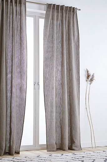 Jotex ELISA Vorhang im 2er-Pack aus Leinen-Baumwoll-Mix, halbtransparent, beige/braun, Höhe: 115 cm - Bild 1
