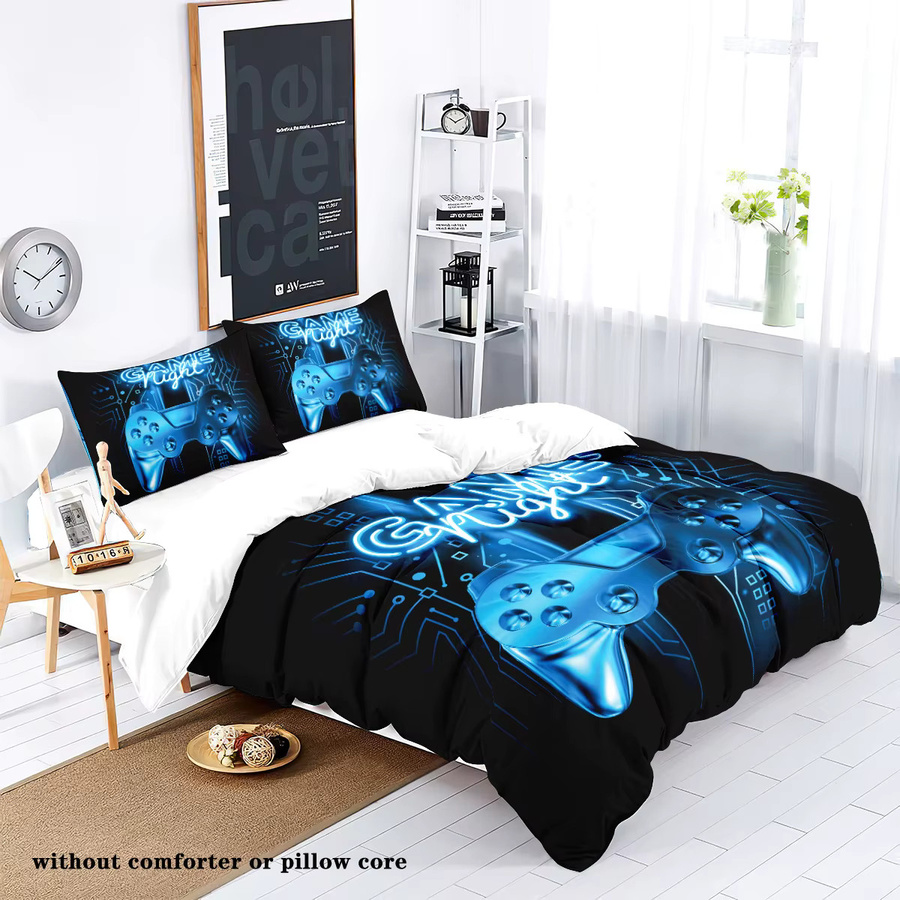 3-teiliges Bettwäsche-Set mit Game-Controller-Muster in Blau, bestehend aus 1 Bettbezug und 2 Kissenbezügen, B/H: 135 x 200 cm - Bild 2