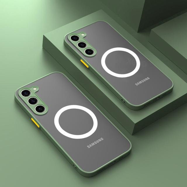 Mattes magnetisches Gehäuse für Samsung Galaxy S25 S24 S23 S22 S21 S20 Ultra Plus FE A55 A54 A35 A34 A25 A24 A16 A15 A14 in Grau Transparent mit kabellosem Ladeunterstützung - Bild 1