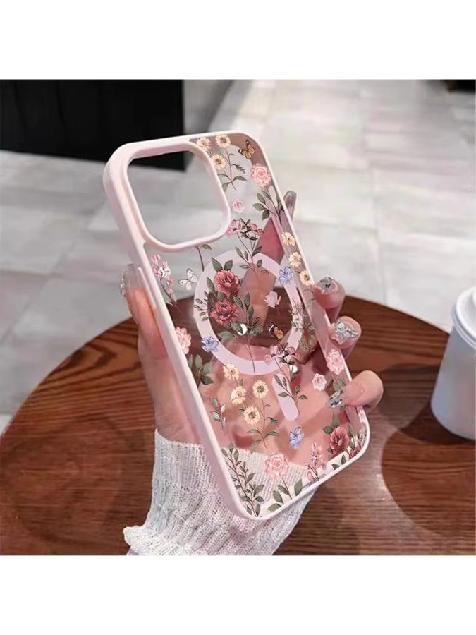 Transparente magnetische Handyhülle mit farbenfrohem Blumenmuster für Apple iPhone 17 16 15 Pro Max 13 12 11 16E 17E 17 Air 16 Plus Multicolour - Bild 3