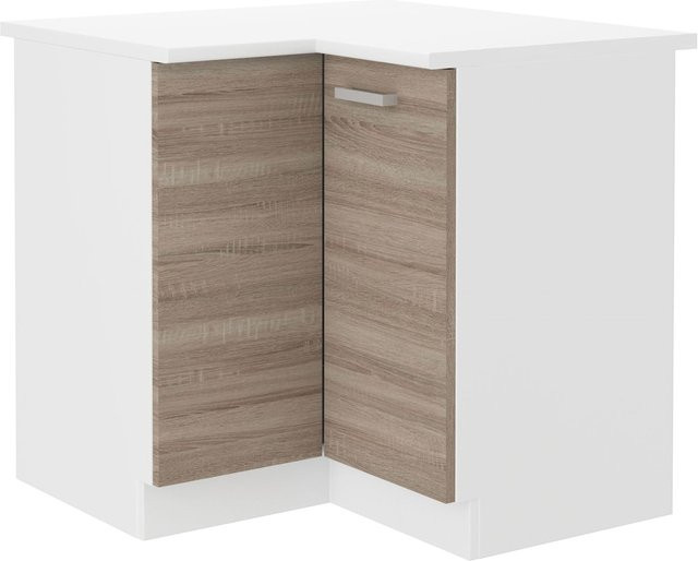 Küchen Eckunterschrank Dave 240 Eiche Sonoma Trüffel mit Einlegeboden und Flügeltür, B/T/H: 89 x 89 x 89 cm - Bild 1