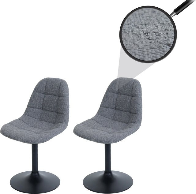 2er-Set MCW Esszimmerstuhl A60 Drehstuhl mit Bouclé-Stoff in Dunkelgrau und Stahlgestell - Bild 1