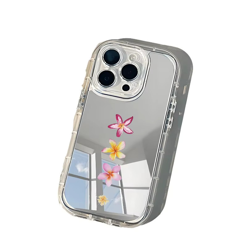 Elegante Blumen Spiegel Handyhülle mit Linsenring für iPhone 11 bis iPhone 17 Pro Max Plus und Air - Bild 2