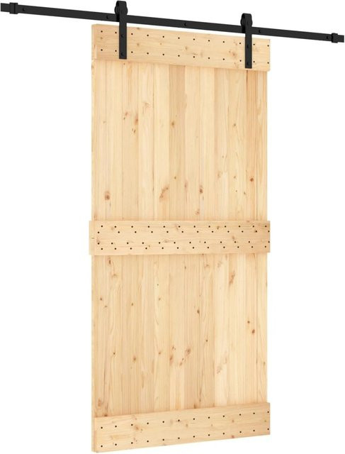 vidaXL Schiebetür aus Massivkiefer in Natur und Schwarz, modern, B: 100 cm, H: 210 cm - Bild 1