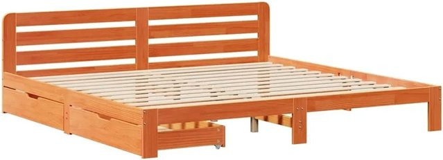 vidaXL Massivholzbett aus Kiefernholz mit Schubladen in Braun, Rustikaler Stil, B/T/H: 180 x 200 x 184 cm - Bild 1