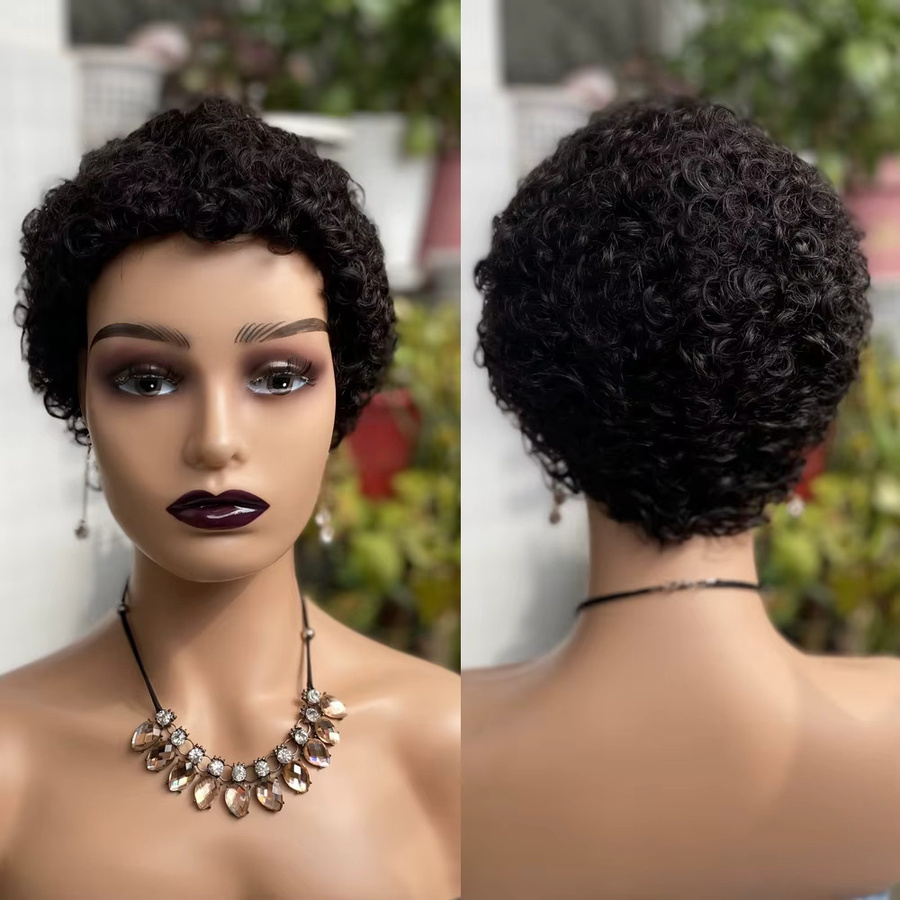 IQearl Pixie-Cut Lockenperücke aus Echthaar, Schwarz, Damen - Bild 3