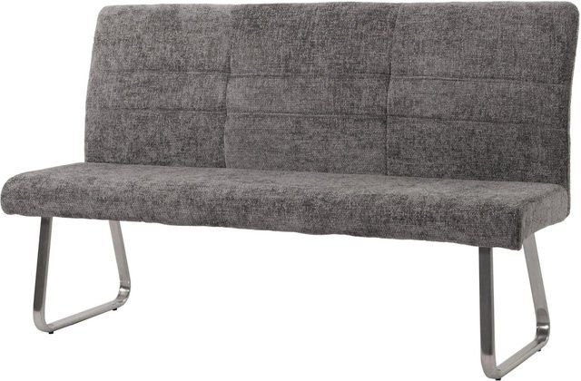 Sitzbank MCW-G55 Esszimmerbank aus Chenille mit gebürstetem Edelstahl in Dunkelgrau, Breite: 160 cm - Bild 2