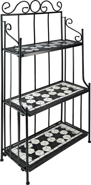 tectake Metallregal mit 3 Mosaikböden in Schwarz-Weiß, B/T/H: 61 x 29 x 114 cm - Bild 1