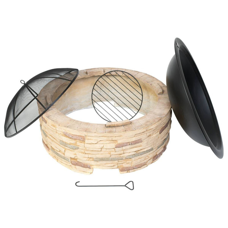 Westmann Feuerstelle in Steinoptik mit Abfanggitter und Funkenschutzhaube in Schwarz, H: 90 cm, B: 51 cm - Bild 2