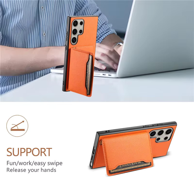PU Leder Handyhülle mit Kartenhalter für Samsung Galaxy S26 S25 S24 S23 Plus Ultra A05S A15 A25 A35 A55 5G A16 A36 A56 in Schwarz und Orange - Bild 2
