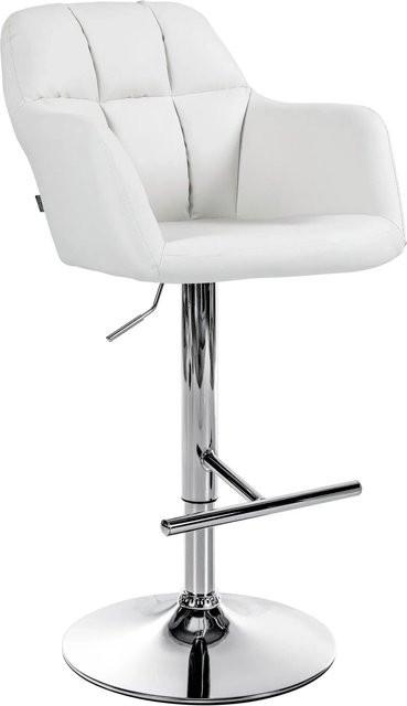 DELUKE Barhocker TUBEL Höhenverstellbarer Barstuhl aus Kunstleder in Weiß mit Silber, Drehbar mit Lehne, B/T/H: 57 x 59 x 97 cm - Bild 1