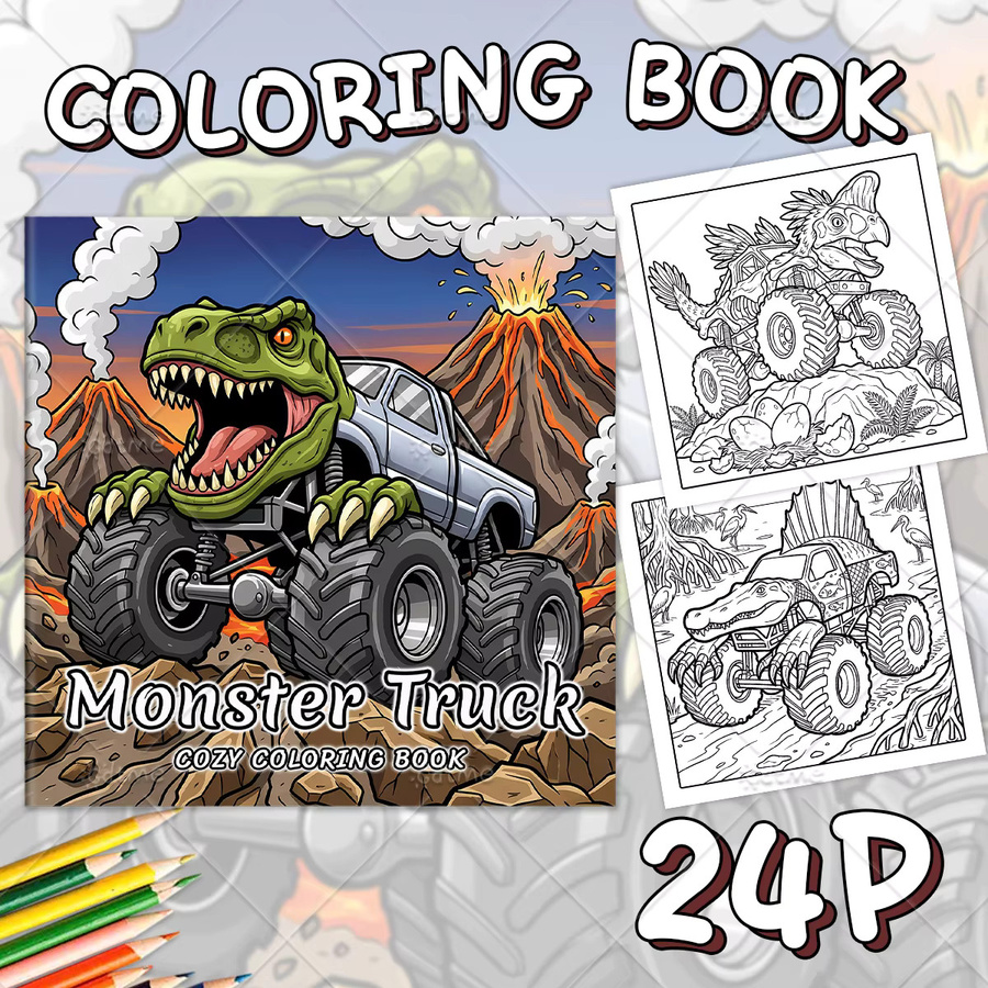 GDTME Monster Truck Dinosaurier Abenteuer Malbuch für Erwachsene - Bild 2