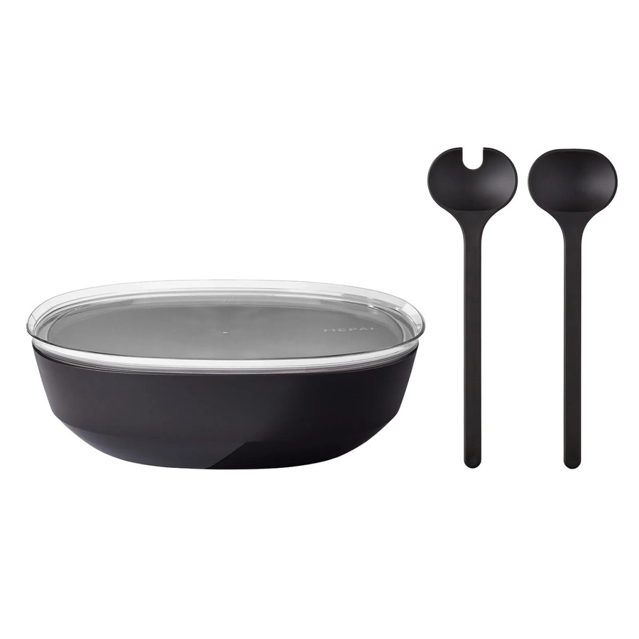 Mepal Silueta Servierschale mit Deckel und Salatbesteck, Schwarz, 4000 ml - Bild 2