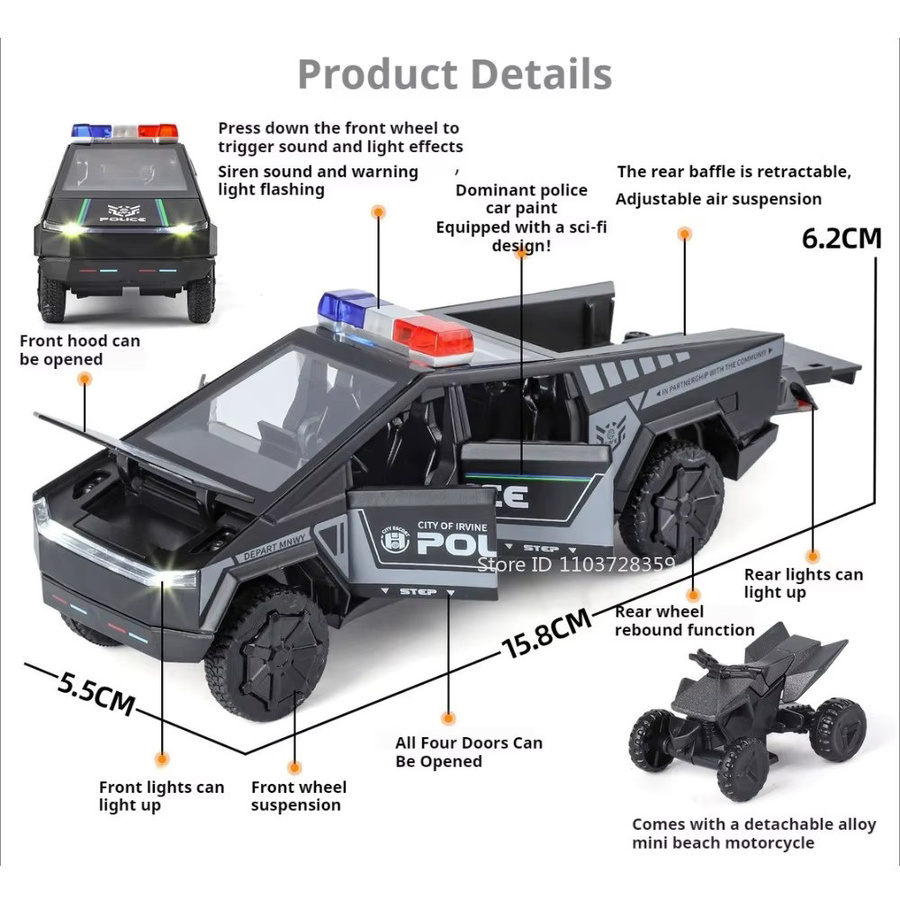 MAKEDA Pickup Santana Polizeiauto, Spielzeugmodell, 1:32, Metall, mit Licht und Sound - Bild 2