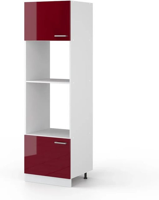 Vicco Mikrowellenschrank R-Line Küchenregal in Bordeaux Hochglanz und Weiß, B: 60 cm, T: 57,2 cm, H: 207 cm - Bild 1