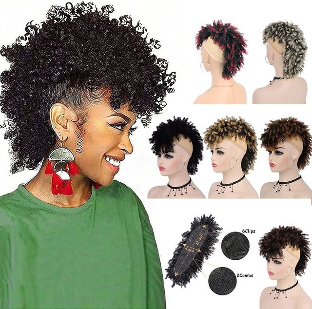 Synthetische Afro Mohawk Pferdeschwanz Haarverlängerung mit Pony, Damen - Bild 1