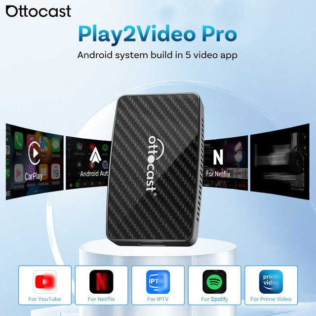 Ottocast Play2video Pro CarPlay TV Box mit Android Auto und Wireless Verbindung für YouTube, Netflix und Spotify in Schwarz - Bild 1
