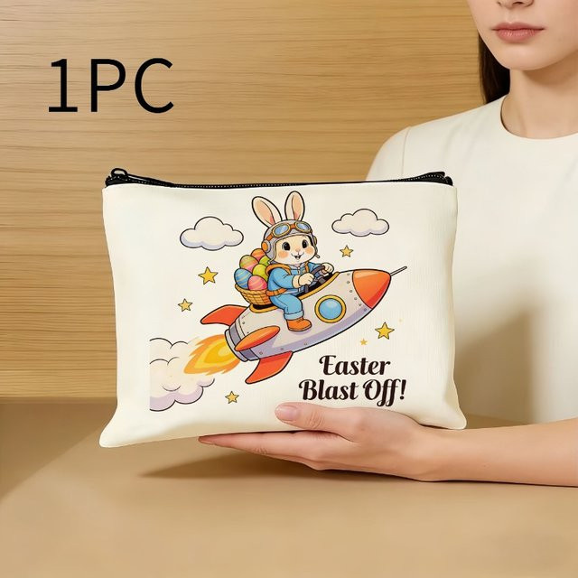 Kosmetik-Reisetasche mit Osterthema in Weiß als Mehrzweck-Make-up- und Stiftebeutel mit Reißverschluss - Bild 1