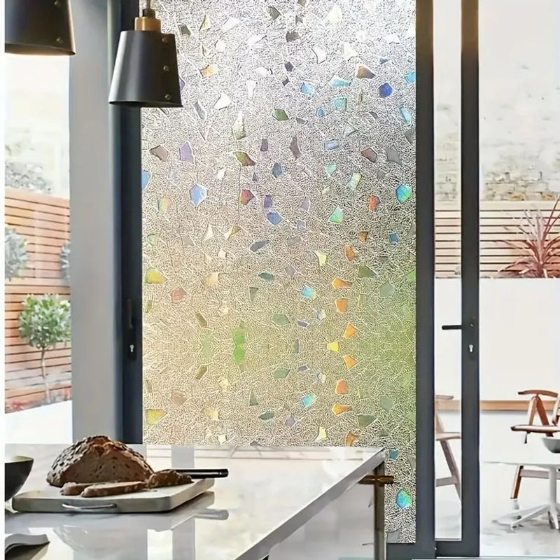 SZ-Damai Sichtschutzfensterfolie 3D Steinmuster in Grau und Bunt, elektrostatische Milchglasfolie ohne Kleber, Anti-Peeping Fensterfolie mit abstraktem Design, 4m Länge - Bild 3