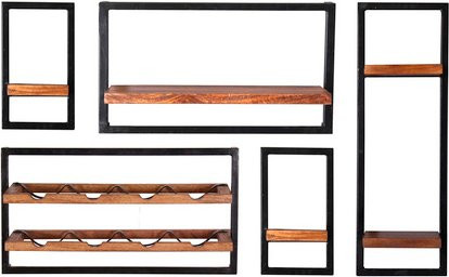 SIT Wandregal PANAMA mit 7 Fachböden aus Holz und Metall in Braun, B/T/H: 120 x 25 x 75 cm - Bild 1