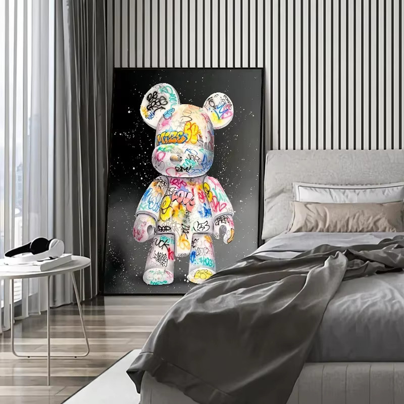 Potdemiel Wandbild Niedlicher Bär Graffiti Pop-Art Leinwanddruck in Mehrfarbig - Bild 3