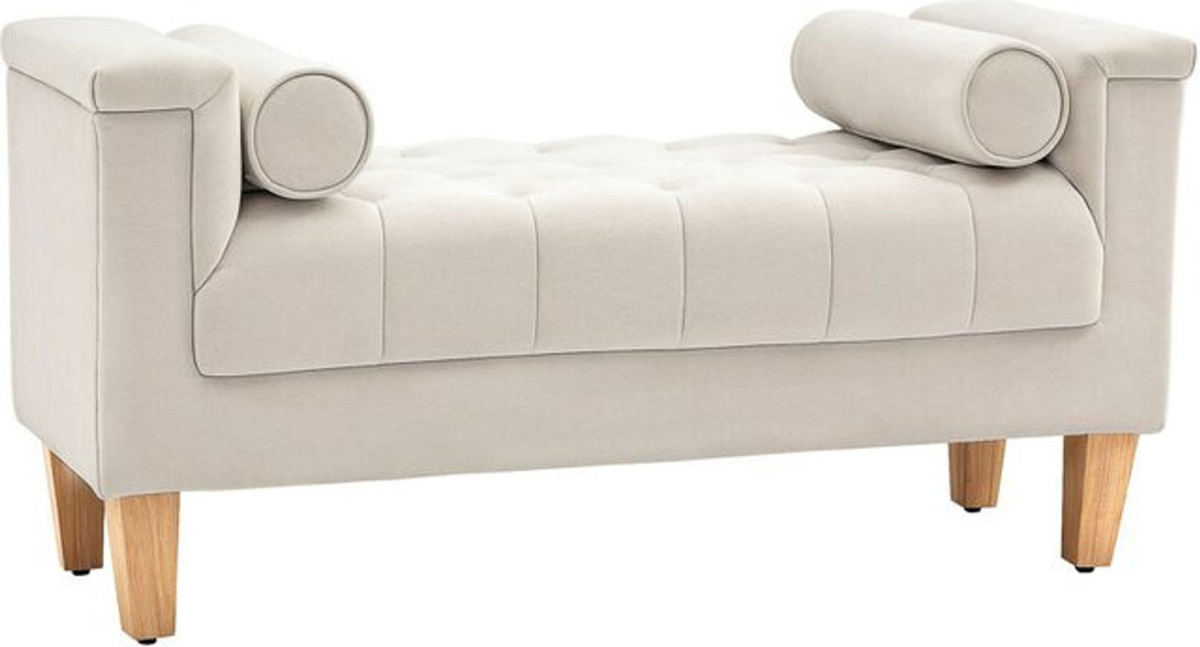 HOMCOM Polsterbank mit Chenille-Bezug in Beige, Sitzbank mit Armlehnen und 2 Zylinder-Kissen, Holzrahmen, B/T/H: 115 x 44 x 45 cm - Bild 1