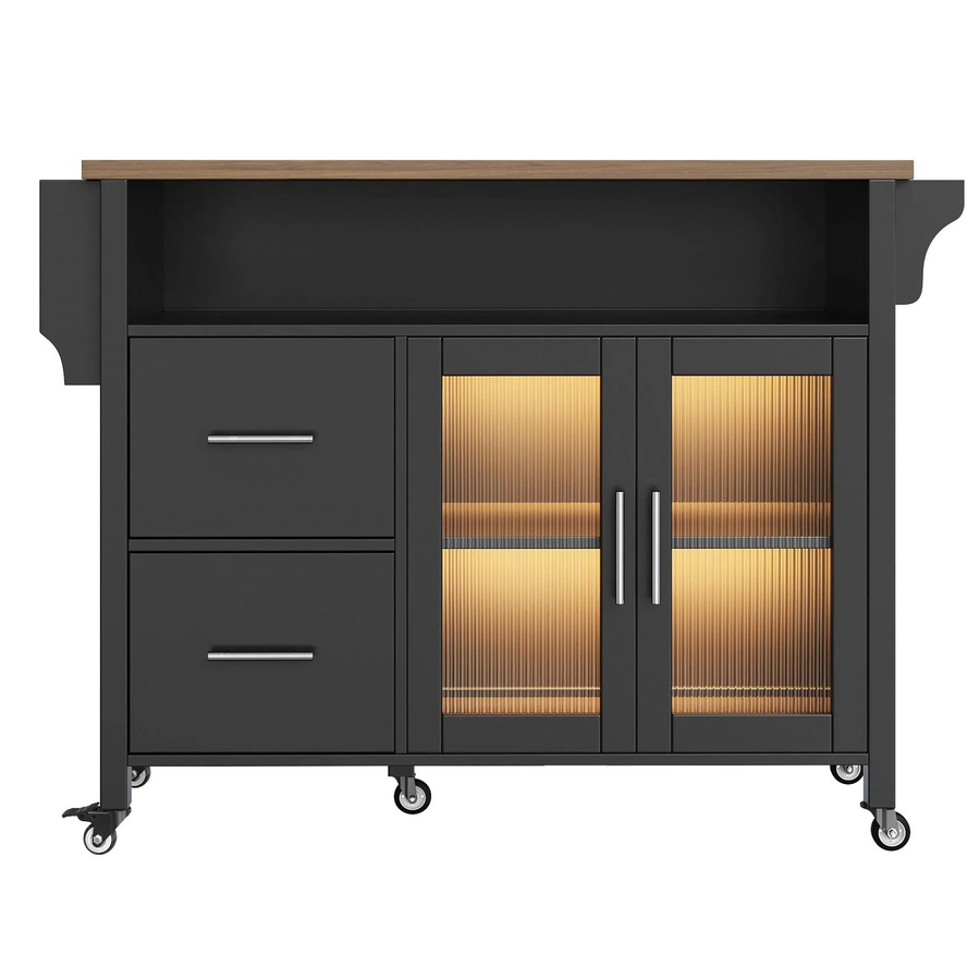 Merax Kücheninsel mit LED-Glasvitrine und Arbeitsplatte in Schwarz, B/T/H: 94,0 x 65,0 x 65,0 cm - Bild 2