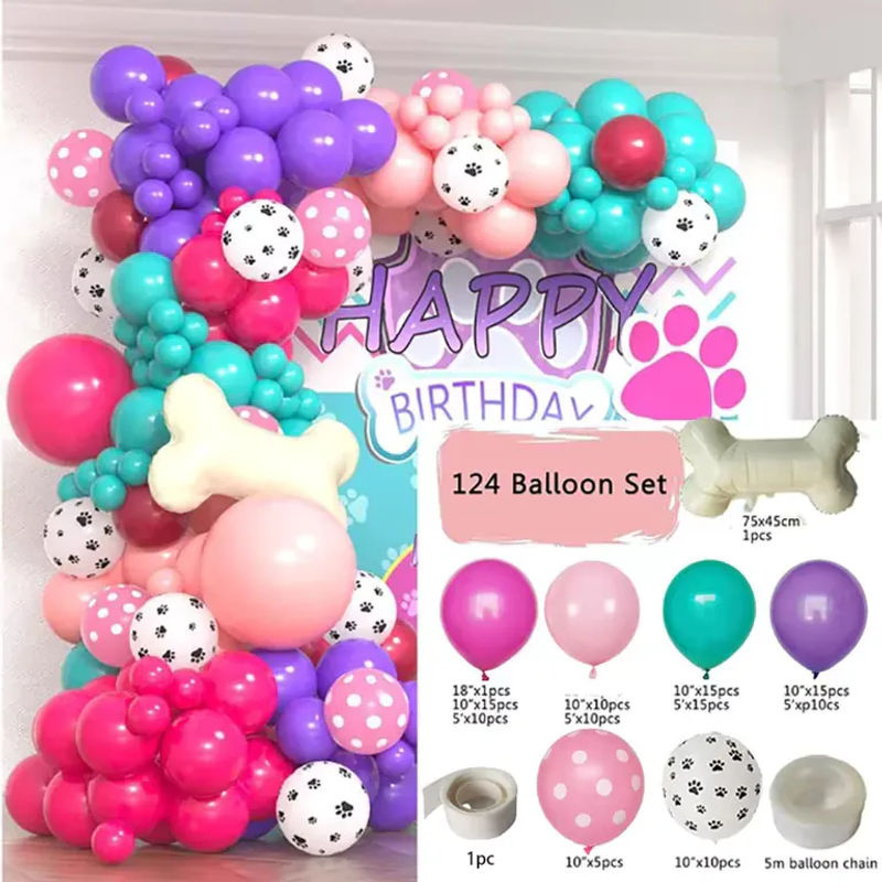 Rosa Ballon-Girlande mit Hunde-Pfoten-Motiv für Babyparty und Geburtstag als Partydekoration aus Latex - Bild 2