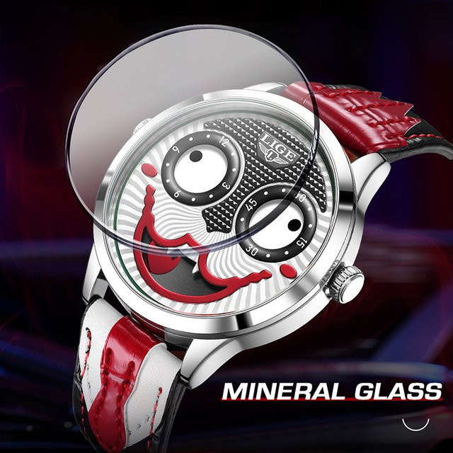 TOP LIGE Armbanduhr Quarz, Clown-Zifferblatt, Leder, Herren - Bild 1
