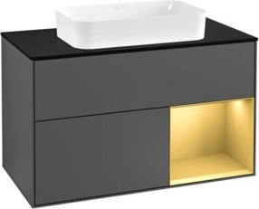 Villeroy & Boch Finion Waschtischunterschrank mit Abdeckplatte und Regalboden, Anthrazit matt, Breite: 100 cm, Tiefe: 50,1 cm - Bild 1
