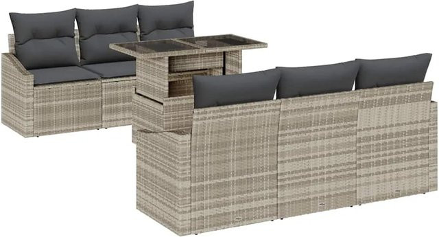 vidaXL 7-teiliges Garten-Sofa-Set aus Polyrattan mit grauen Polsterkissen für Terrasse und Garten - Bild 1