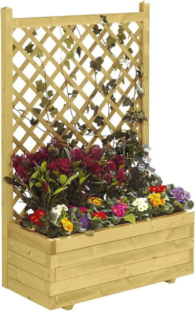 Rechteckiger Blumenkasten aus Holz mit Rankgitter - Bild 1