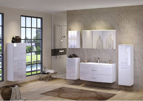 HELD MÖBEL Midischrank Florida in Weiss, Wandmontiert, Glänzend, B/H/T: 40 x 130 x 35 cm - Bild 1