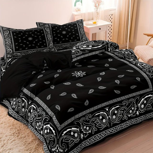 Binchi Bettwäsche Set Paisley Mandala in Schwarz mit Kissenbezug im Boho-Stil, B/H: 173 x 218 cm - Bild 1