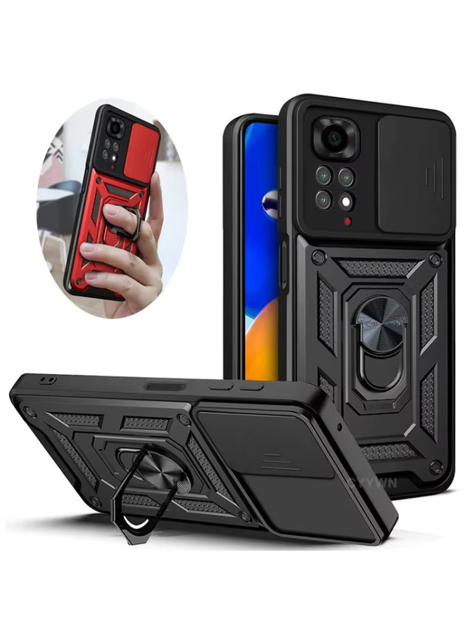 Slide Kamera Objektiv Schutz Rüstung mit Ring Halterung und Push Abdeckung für Xiaomi Redmi Note 14 13 12 11 Pro Plus 11s 12s in Schwarz und Silber - Bild 7