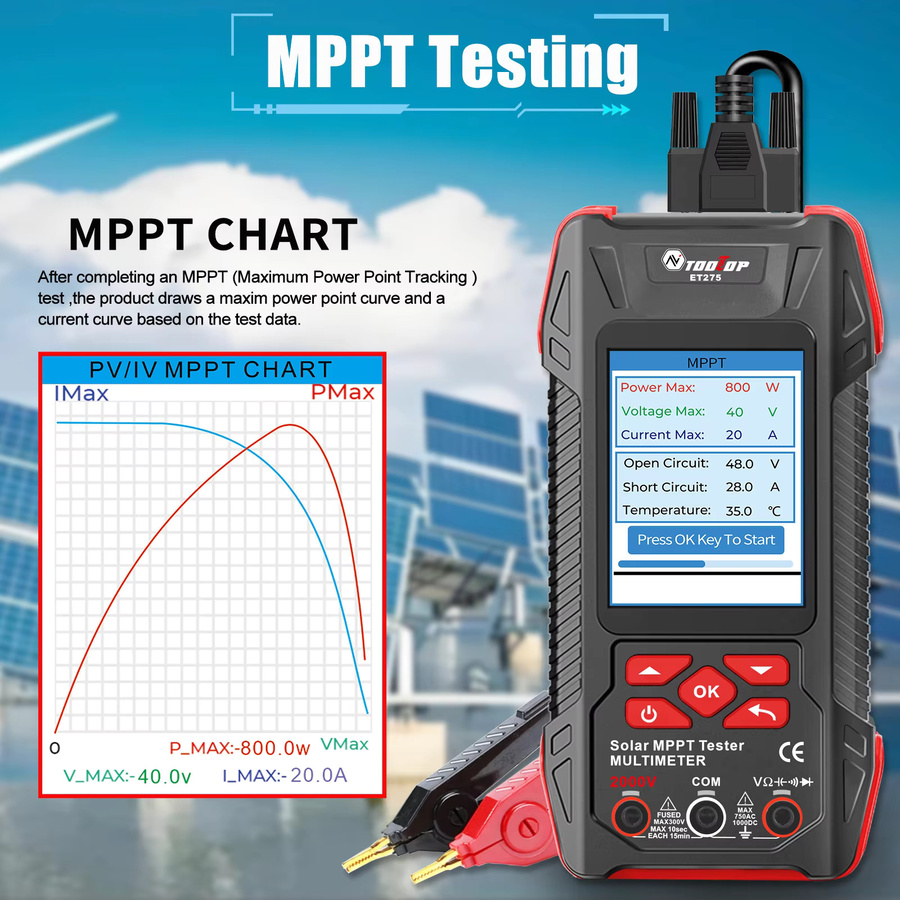 TOOLTOP 2000 W Solarmultimeter MPPT Leistungstester und Photovoltaik-Leistungsmesser mit Überspannungsschutz und 60000 Zählungen 2 in 1 - Bild 2